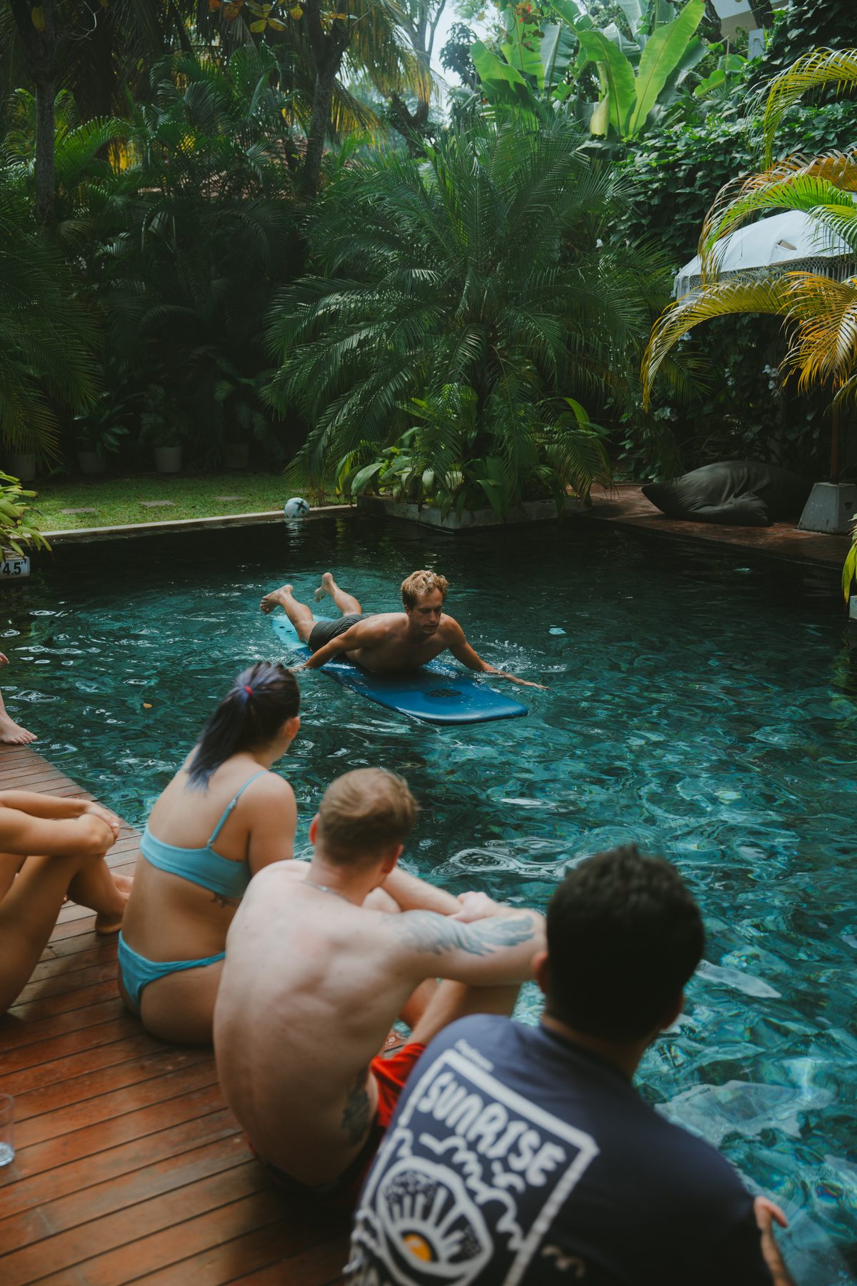 Bodyboarding in the surf house pool