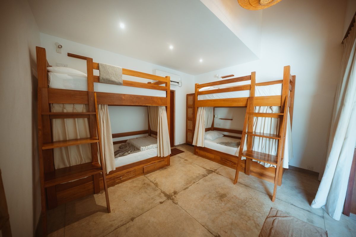 Shared bunk room at the Sri Lanka surf house